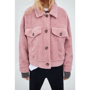 Zara Dusty Pink Teddy Button-Up Jacket